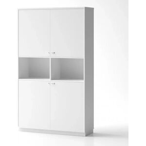 Armoire de rangement de bureau Crito Extra Large - 2 portes, 2 compartiments centraux ouverts, 2 portes, Base  Base, Couleur Blanc, Verrou Avec