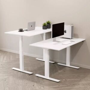 Bureau assis debout électrique - Premium, Taille 180x80 cm, Plateau Gris clair, Pied Blanc