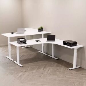 Direkt Interiör Bureau d'angle assis debout - Premium Large, Taille 160x200 cm, Plateau Blanc, Pied Blanc