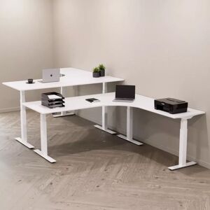 Direkt Interiör Bureau d'angle assis debout - Premium Large, Taille 180x200 cm, Plateau Gris clair, Pied Blanc