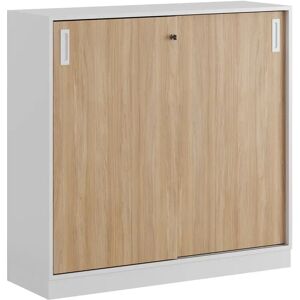 Smålandsmöbler Armoire à portes coulissantes - 120x115 cm, Piétement Plinthe, Caisson / Portes Blanc / Chêne, Monté Non