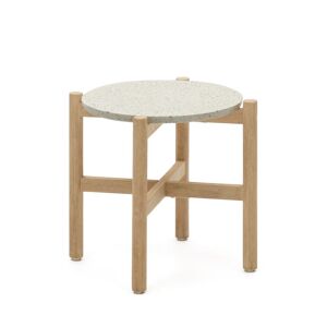 Kave Home Pola - Table d'appoint en terrazzo et bois massif ø54,5cm - Couleur - Naturel