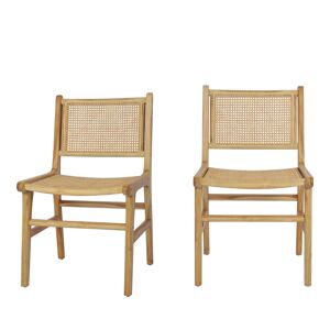 Drawer Basuki - Lot de 2 chaises en teck et cannage - Couleur - Bois clair