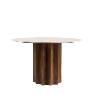 Drawer Sorong - Table à manger ronde en marbre et bois massif ø120cm - Couleur - Blanc ivoire