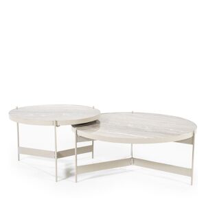 By-Boo Sib - Lot de 2 tables basses rondes en marbre et métal - Couleur - Blanc ivoire