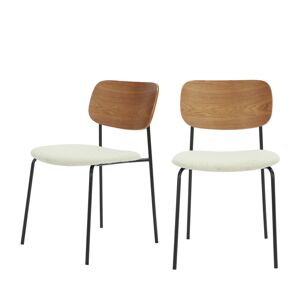 Drawer Jens - Lot de 2 chaises en bois, tissu bouclette et métal - Couleur - Ecru