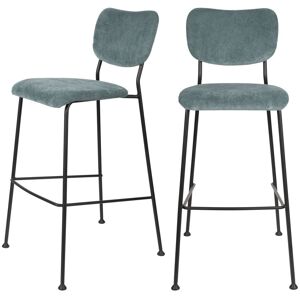 Zuiver Benson - Lot de 2 tabourets de bar en velours côtelé 75cm - Couleur - Gris