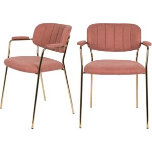 No name Jolien - Lot de 2 chaises avec accoudoirs et pieds dorés - Couleur - Rose