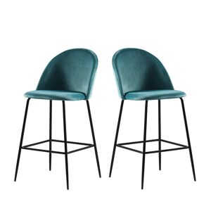 Drawer Vitikko - Lot de 2 fauteuils de bar 65cm en velours et pieds noirs - Couleur - Turquoise