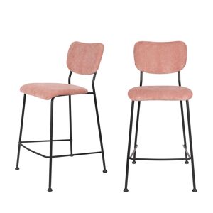 Zuiver Benson - Lot de 2 tabourets de bar en velours côtelé 65cm - Couleur - Rose