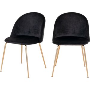 House Nordic Geneve - Lot de 2 chaises en velours et pieds dorés - Couleur - Noir