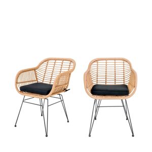 House Nordic Trieste - Lot de 2 fauteuils indoor/outdoor aspect rotin et métal avec coussin - Couleur - Bois clair