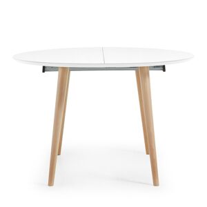 Kave Home Oqui - Table ronde extensible en laqué pieds bois ⌀120-200x120cm - Couleur - Blanc