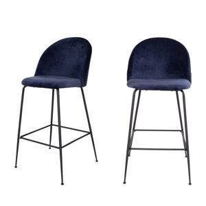 House Nordic Lausanne - Lot de 2 chaises de bar en velours et métal - Couleur - Bleu