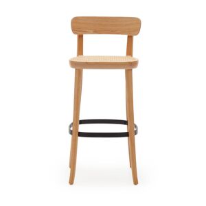 Kave Home Romane - Lot de 2 chaises de bar bistrot en bois massif et rotin H75cm - Couleur - Bois clair