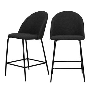 Drawer Vitikko - Lot 2 fauteuils de bar 65cm en tissu bouclette et pieds noirs - Couleur - Noir