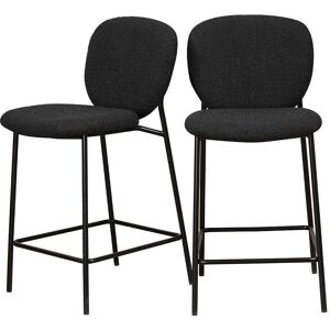 Drawer Dalby - Lot de 2 tabourets de bar en tissu bouclette et métal 65cm - Couleur - Noir