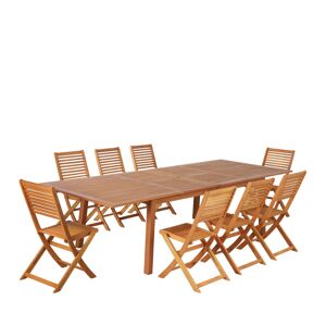 No name Essi - Ensemble de jardin 1 table et 8 chaises en bois d'eucalyptus - Couleur - Bois clair
