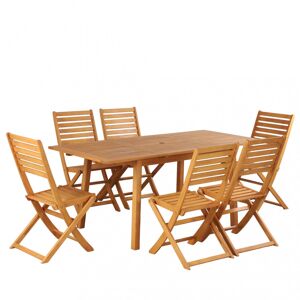 No name Soili - Ensemble de jardin 1 table extensible et 6 chaises en bois d'eucalyptus - Couleur - Bois clair