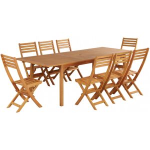 No name Sama - Ensemble de jardin 1 table extensible et 8 chaises en bois d'eucalyptus - Couleur - Bois clair