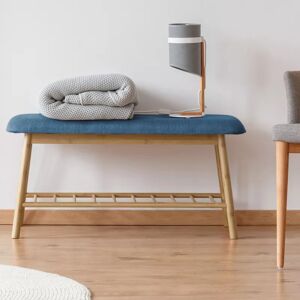 IDMarket Banc bambou tissu bleu canard style scandinave