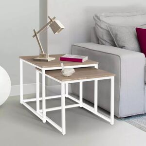 IDMarket Lot de 2 tables basses gigognes bois et métal blanc - Publicité