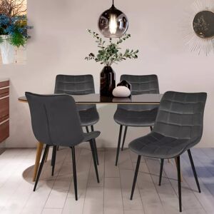 IDMarket Lot de 4 chaises en velours gris matelassé