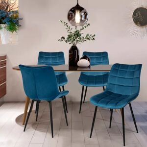 IDMarket Lot de 4 chaises en velours bleu matelassé