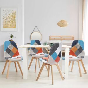 IDMarket Lot de 4 chaises scandinaves patchwork multicolore