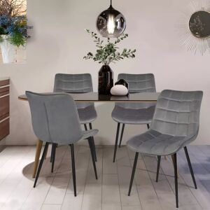 IDMarket Lot de 4 chaises en velours gris clair matelassé