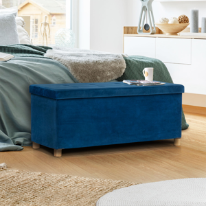 IDMarket Banquette rangement tissu bleu en velours