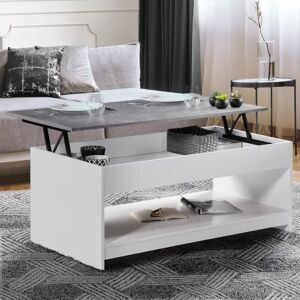 IDMarket Table basse bois blanc plateau relevable effet béton avec espace de rangement