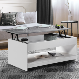 IDMarket Table basse plateau relevable rectangulaire SOA bois blanc plateau effet béton - Publicité
