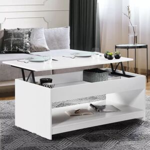 IDMarket Table basse rectangulaire plateau relevable SOA bois blanc - Publicité