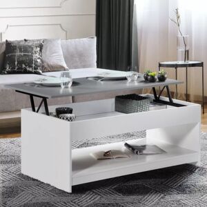 IDMarket Table basse plateau relevable rectangulaire SOA bois blanc plateau gris - Publicité