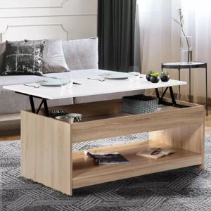 IDMarket Table basse plateau relevable rectangulaire SOA bois imitation hêtre plateau blanc - Publicité