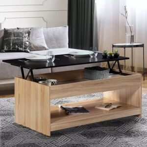 IDMarket Table basse plateau relevable rectangulaire SOA bois imitation hêtre plateau noir - Publicité