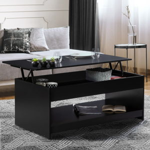 IDMarket Table de salon avec plateau relevable noire