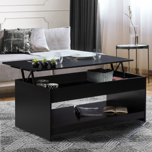 IDMarket Table basse rectangulaire plateau relevable SOA bois noir - Publicité