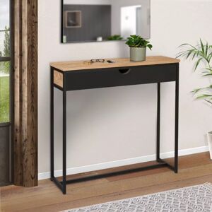 IDMarket Console style industriel bois et métal 90 cm avec tiroir