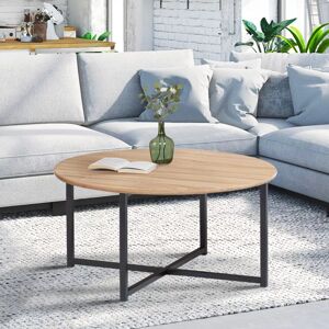 IDMarket Table basse industrielle ronde bois et métal