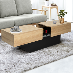 IDMarket Table basse coulissante rectangulaire MARTA bois noir et imitation hêtre - Publicité