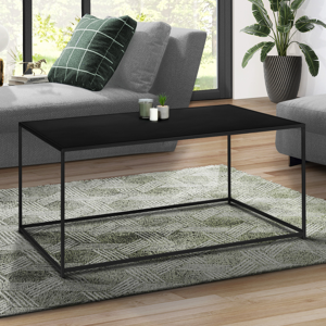 IDMarket Table basse rectangulaire DAVIS 113 cm en metal noir mat design industriel