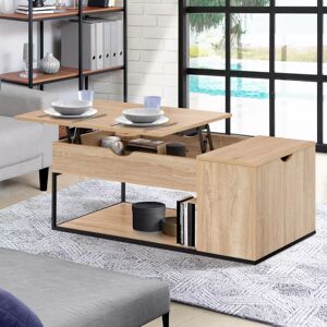 IDMarket Table basse plateau relevable rectangulaire DETROIT avec coffre design industriel - Publicité
