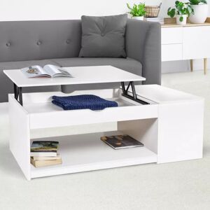IDMarket Table basse plateau relevable rectangulaire ELEA avec coffre bois blanc - Publicité