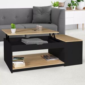 IDMarket Table basse plateau relevable rectangulaire ELEA avec coffre bois noir et façon hêtre - Publicité