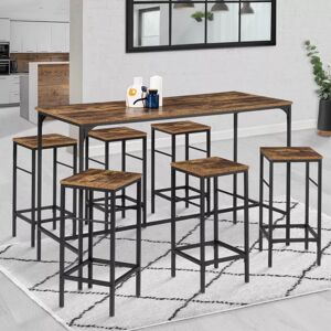 IDMarket Table haute avec 6 tabourets bois effet vieilli