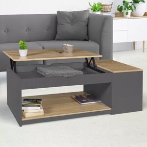 IDMarket Table basse plateau relevable rectangulaire ELEA avec coffre bois gris et façon hêtre - Publicité