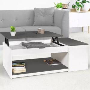 IDMarket Table basse plateau relevable rectangulaire ELEA avec coffre bois blanc et gris - Publicité