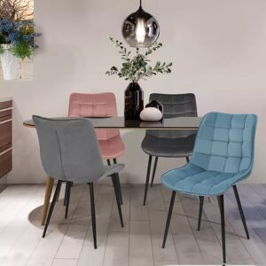 IDMarket Lot de 4 chaises en velours pastel bleu, rose, gris clair et foncé matelassé
